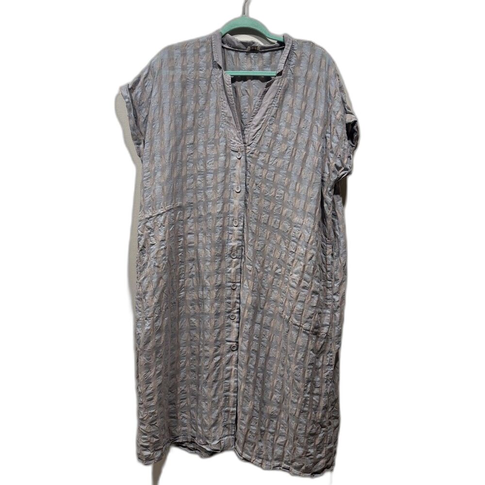 Poetry Midi Dress Linen Cotton Gray Textured Button Front Lagenlook Womens US 16